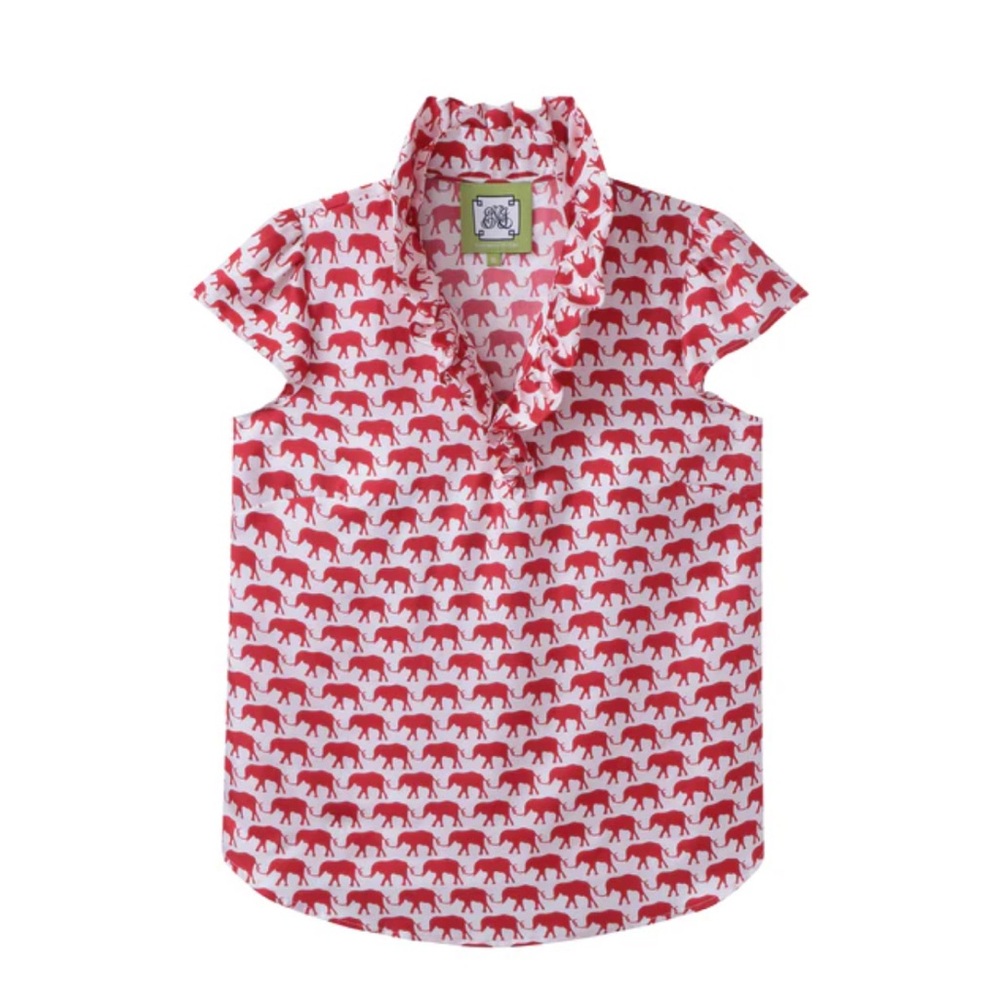 Elizabeth McKay Red Elephants Silk and Cotton Elizabeth Shirt with side zipper